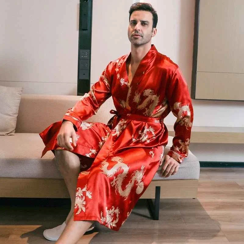 Herren-Seidenbademäntel, Oversize, langärmelig, dünner Stil für Frühling und Herbst