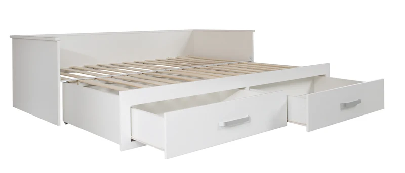 Tagesbett "Moritz" – zum Doppelbett ausziehbare, weiß, 2 Schubladen, Gästebett im Kinderzimmer