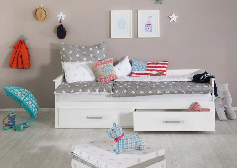 Tagesbett "Moritz" – zum Doppelbett ausziehbare, weiß, 2 Schubladen, Gästebett im Kinderzimmer
