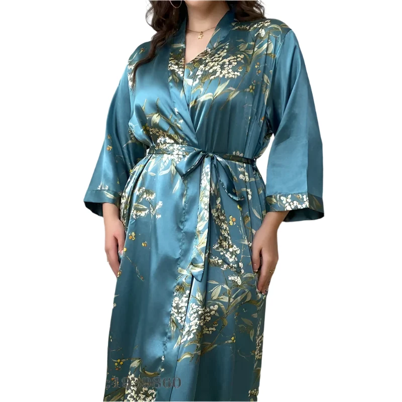 Damen-Bademantel-Set in Übergröße, 1- oder 2-teilig, langer Kimono-Bademantel/Nachthemd, Größen 3XL, 5XL