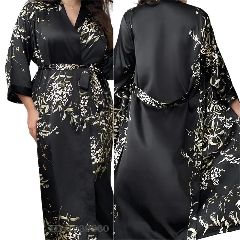 Damen-Bademantel-Set in Übergröße, 1- oder 2-teilig, langer Kimono-Bademantel/Nachthemd, Größen 3XL, 5XL