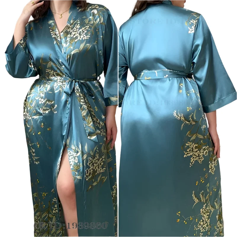 Damen-Bademantel-Set in Übergröße, 1- oder 2-teilig, langer Kimono-Bademantel/Nachthemd, Größen 3XL, 5XL