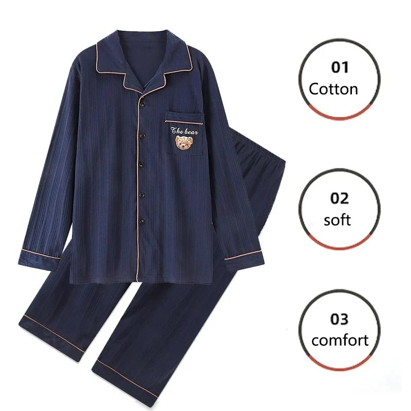 Baumwoll-Herrenpyjama-Set, langärmelig, kariert, Übergröße, 2-teilig - Baumwoll-Herrenpyjama in Übergröße