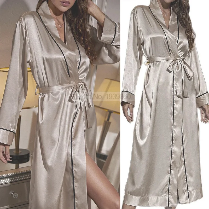 Satin-Kimono-Bademantel, extra lang, für Damen - Nachthemd, Hochzeits- und Party-Loungewear