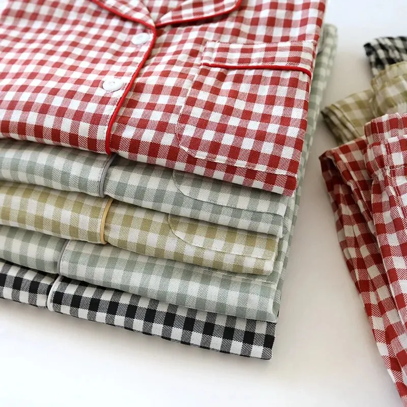 Japanischer karierter Baumwollpyjama für Paare – idealer Komfort für Frühling/Sommer