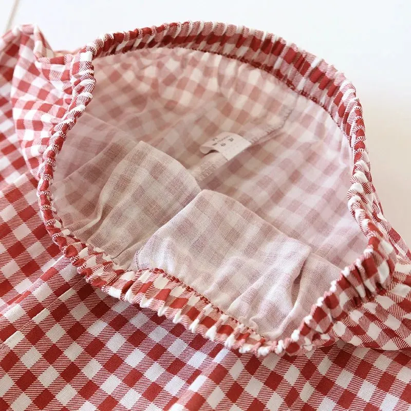 Japanischer karierter Baumwollpyjama für Paare – idealer Komfort für Frühling/Sommer
