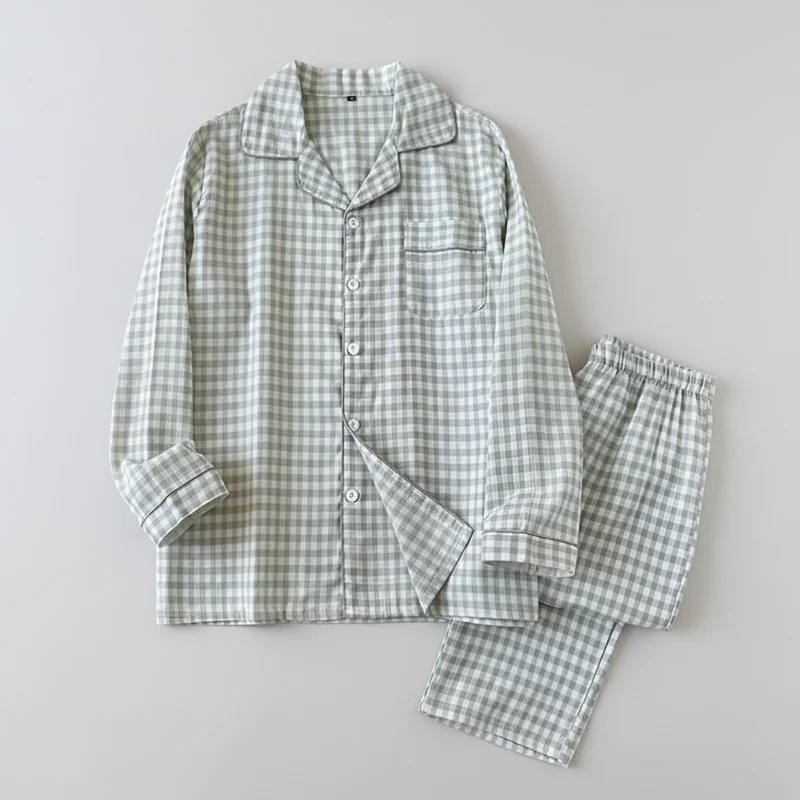 Japanischer karierter Baumwollpyjama für Paare – idealer Komfort für Frühling/Sommer