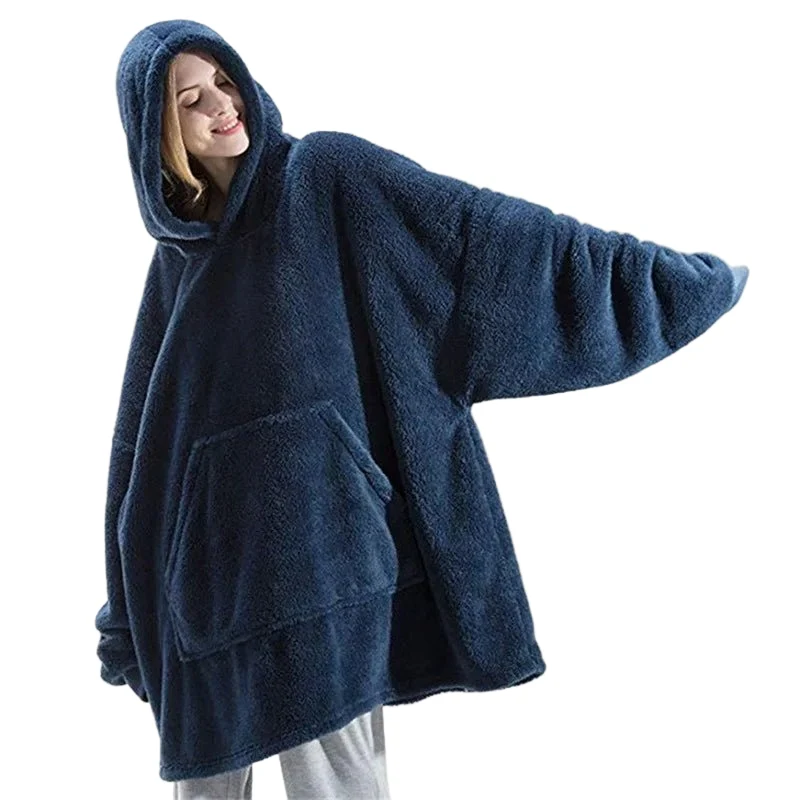 Winter-Hoodie-Decke – Doppelseitiges Fleece-Sweatshirt mit großer Tasche für Paare