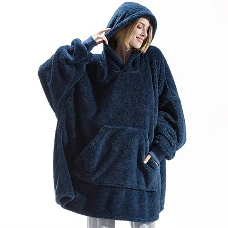 Winter-Hoodie-Decke – Doppelseitiges Fleece-Sweatshirt mit großer Tasche für Paare