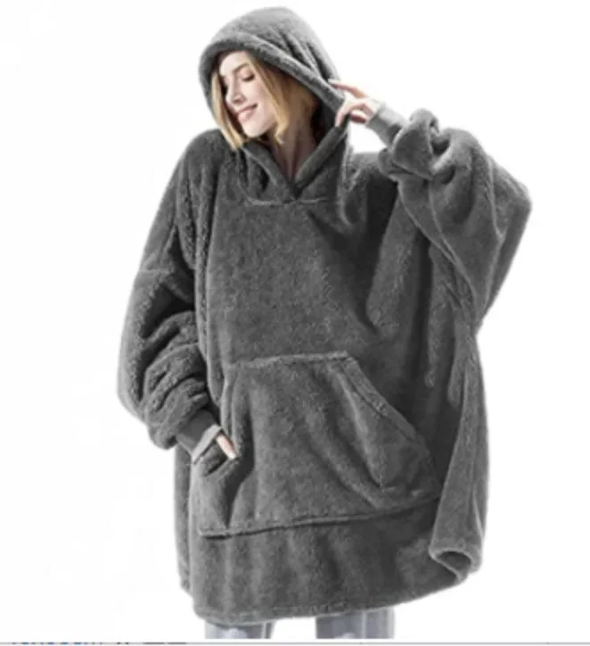 Winter-Hoodie-Decke – Doppelseitiges Fleece-Sweatshirt mit großer Tasche für Paare