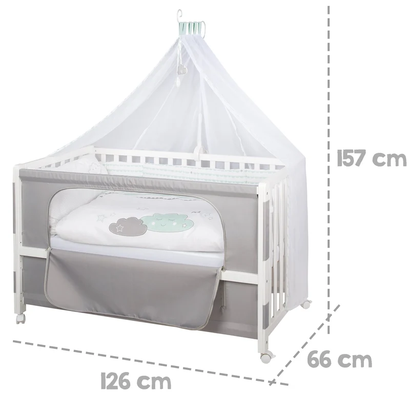 Room Bed "Happy Cloud" – 60 x 120 cm, Beistellbett zum Elternbett, komplette Ausstattung
