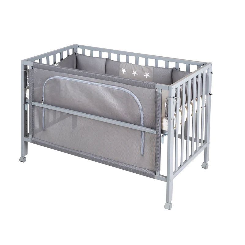 Room Bed "safe asleep®" – 60 x 120 cm, "Little Stars", Beistellbett inkl. Zubehör, taupe, lackiert