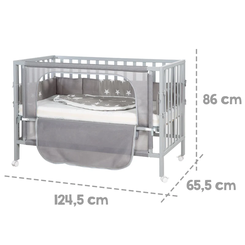 Room Bed "safe asleep®" – 60 x 120 cm, "Little Stars", Beistellbett inkl. Zubehör, taupe, lackiert