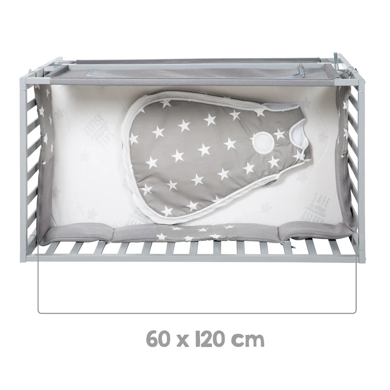 Room Bed "safe asleep®" – 60 x 120 cm, "Little Stars", Beistellbett inkl. Zubehör, taupe, lackiert