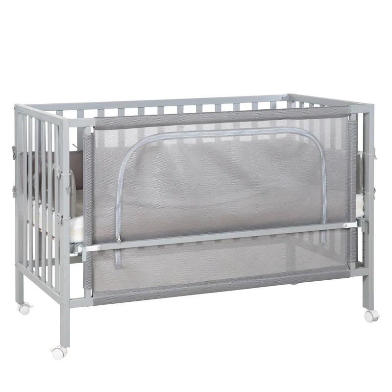 Room Bed "safe asleep®" – 60 x 120 cm, "Little Stars", Beistellbett inkl. Zubehör, taupe, lackiert