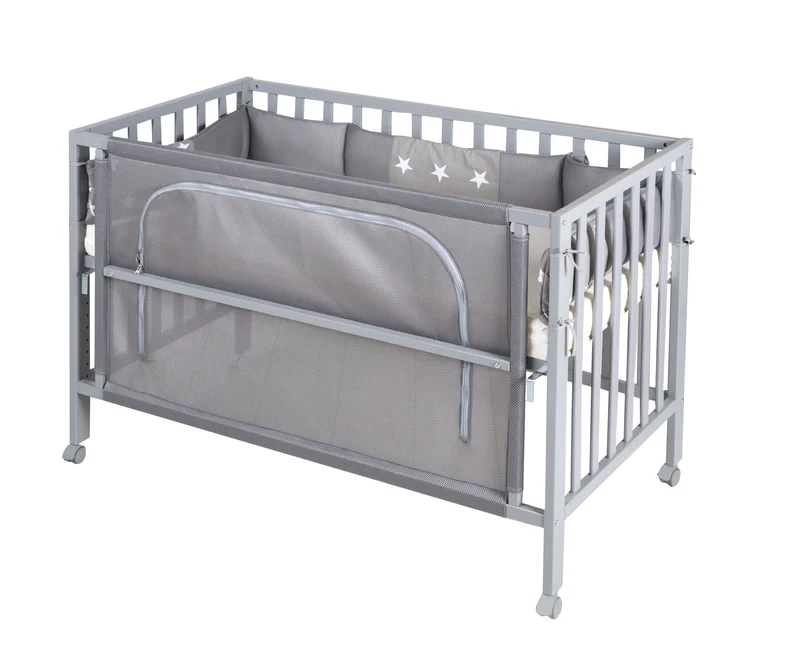 Room Bed "safe asleep®" – 60 x 120 cm, "Little Stars", Beistellbett inkl. Zubehör, taupe, lackiert