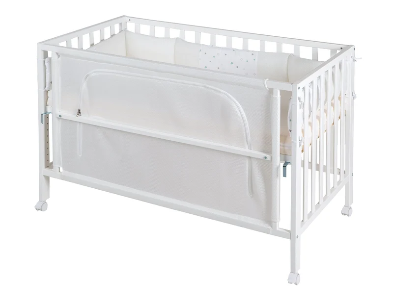 Room Bed "safe asleep®" – 60 x 120 cm, "Sternenzauber", Beistellbett inkl. Zubehör, weiß lackiert