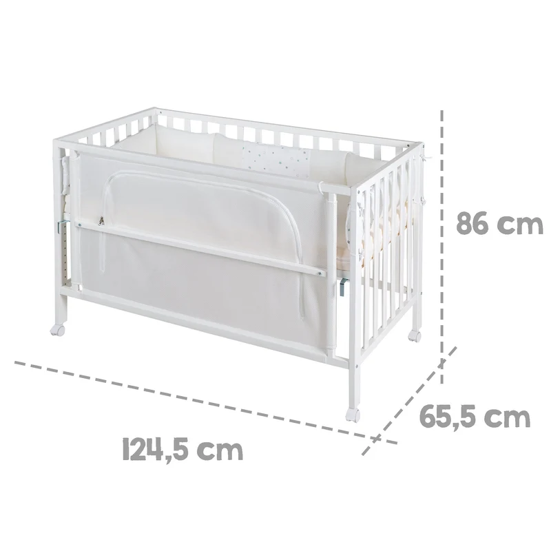 Room Bed "safe asleep®" – 60 x 120 cm, "Sternenzauber", Beistellbett inkl. Zubehör, weiß lackiert