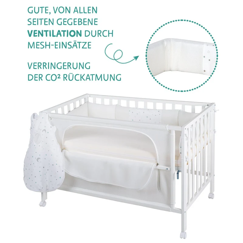 Room Bed "safe asleep®" – 60 x 120 cm, "Sternenzauber", Beistellbett inkl. Zubehör, weiß lackiert