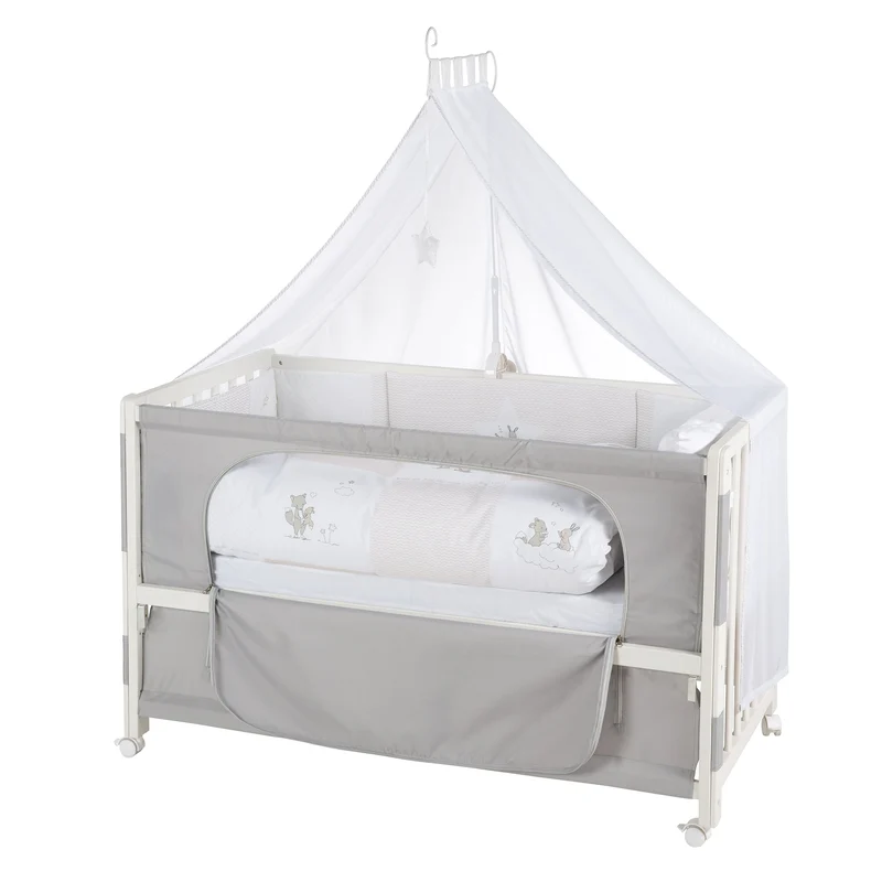 Room Bed "Fox & Bunny" – 60 x 120 cm, höhenverstellbar, Beistellbett zum Elternbett mit kompletter Ausstattung