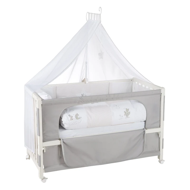 Room Bed "Fox & Bunny" – 60 x 120 cm, höhenverstellbar, Beistellbett zum Elternbett mit kompletter Ausstattung