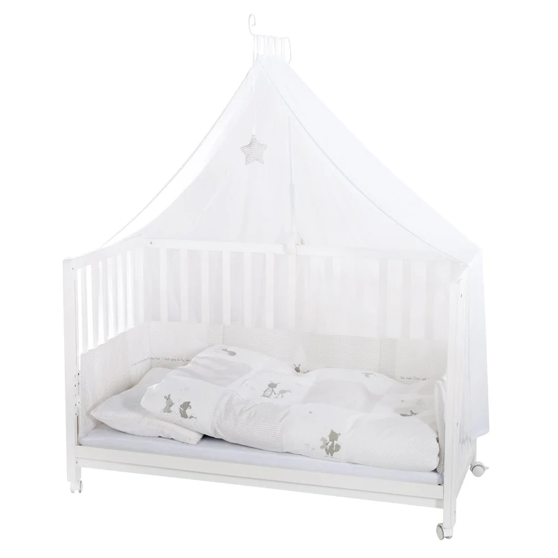 Room Bed "Fox & Bunny" – 60 x 120 cm, höhenverstellbar, Beistellbett zum Elternbett mit kompletter Ausstattung