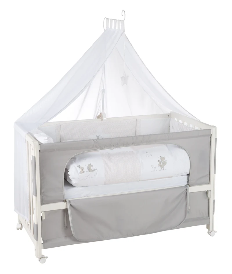 Room Bed "Fox & Bunny" – 60 x 120 cm, höhenverstellbar, Beistellbett zum Elternbett mit kompletter Ausstattung