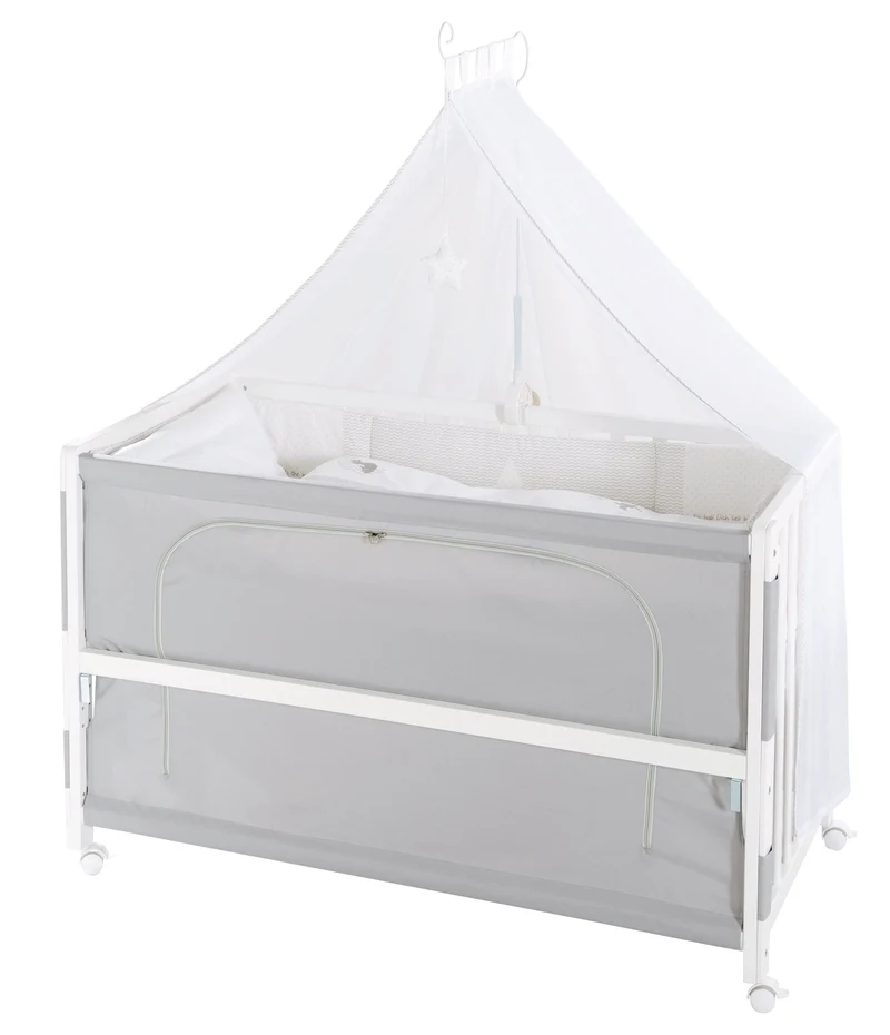 Room Bed "Fox & Bunny" – 60 x 120 cm, höhenverstellbar, Beistellbett zum Elternbett mit kompletter Ausstattung
