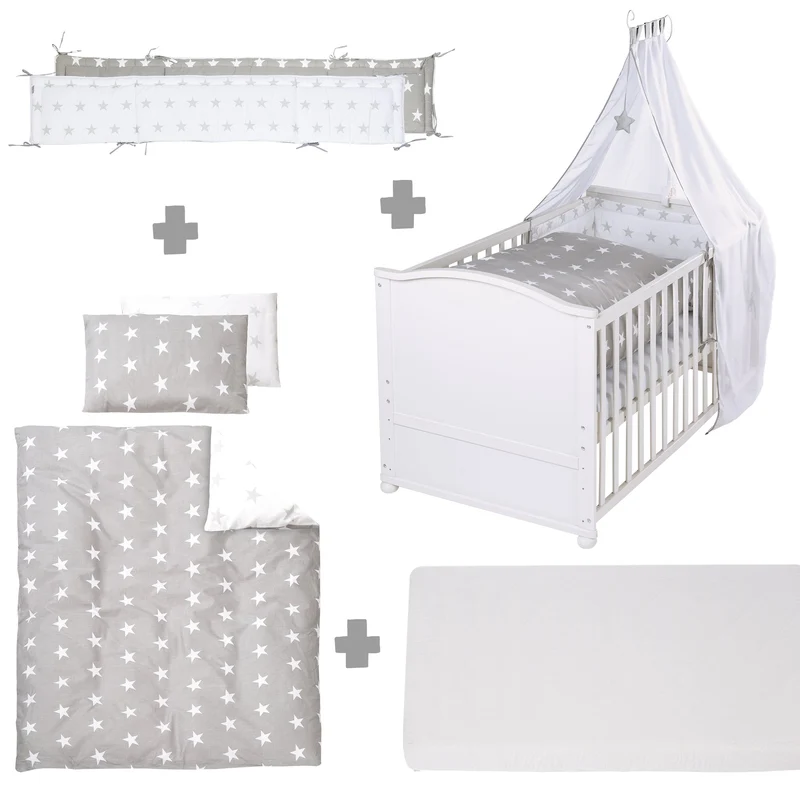 Komplettbettset "Little Stars" – 70 x 140 cm inkl. Bettwäsche, Himmel, Nest & Matratze