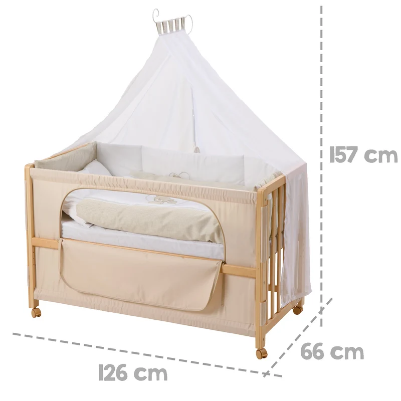 Room Bed "Liebhabär" – 60 x 120 cm, Beistellbett zum Elternbett mit kompletter Ausstattung