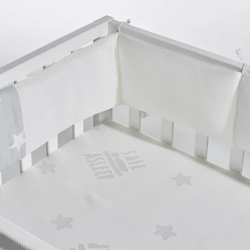 Room Bed "safe asleep® " – 60 x 120 cm, Beistellbett inkl. Ausstattung, "Sterne grau" weiß lackiert