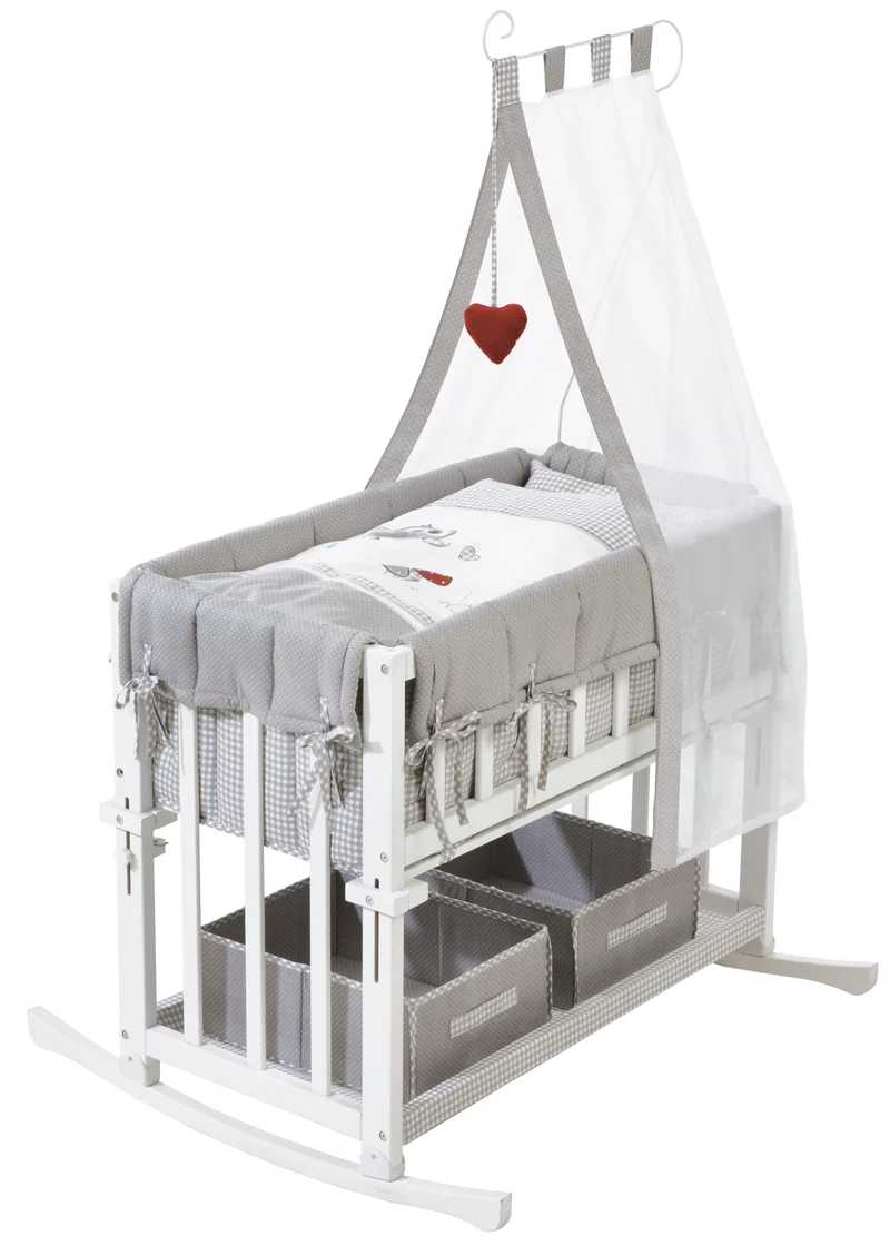 Stubenbett "Adam & Eule" – 4 in 1 Beistell- & Babybett, Wiege & Bank, weiß, inkl. Ausstattung