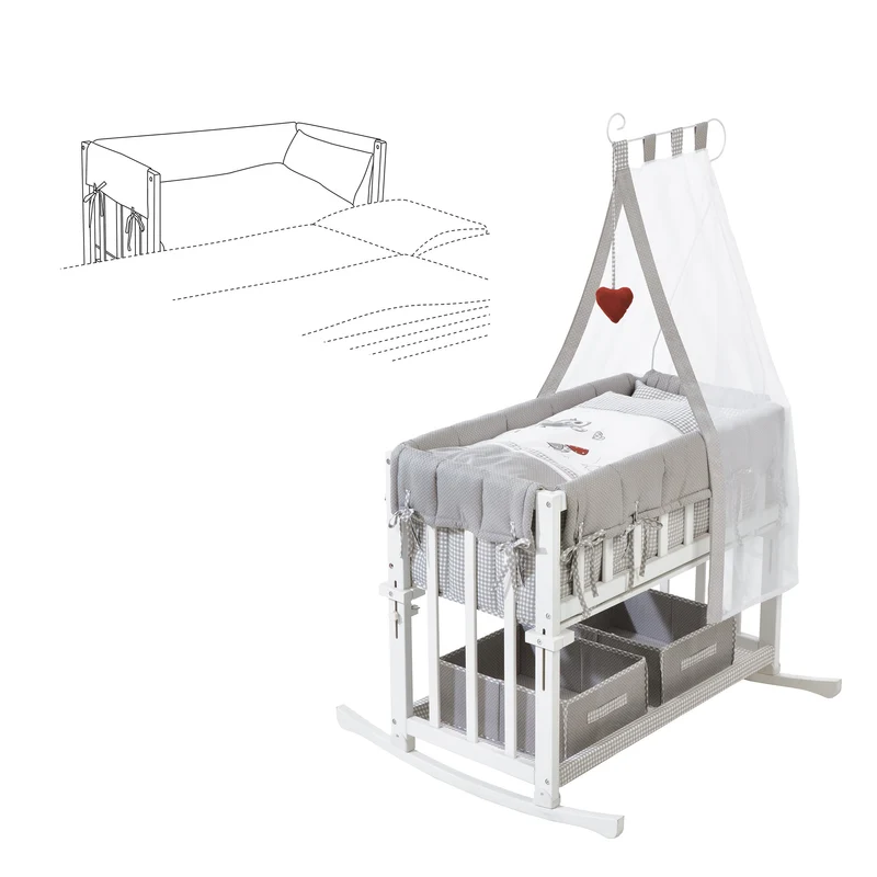 Stubenbett "Adam & Eule" – 4 in 1 Beistell- & Babybett, Wiege & Bank, weiß, inkl. Ausstattung