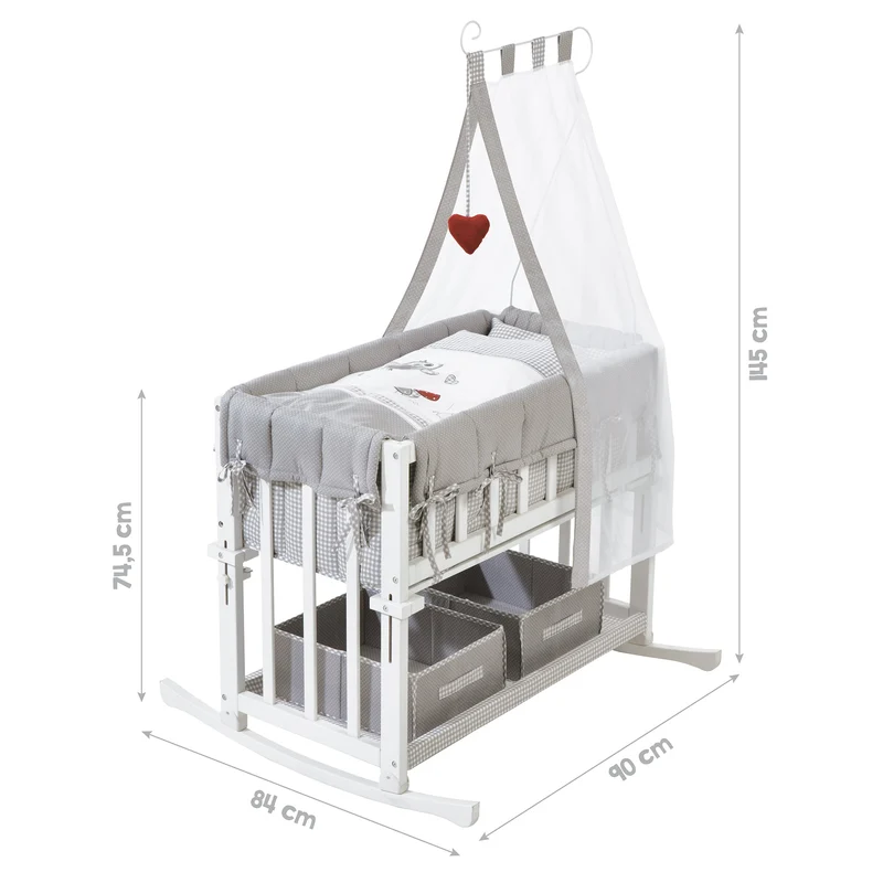 Stubenbett "Adam & Eule" – 4 in 1 Beistell- & Babybett, Wiege & Bank, weiß, inkl. Ausstattung