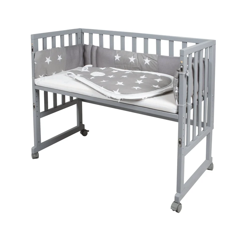 Stubenbett "safe asleep®" – 3 in 1, "Little Stars", Beistellbett grau, Babybett & Bank, mit Zubehör