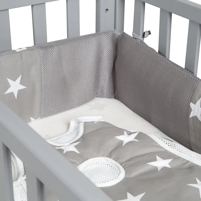 Stubenbett "safe asleep®" – 3 in 1, "Little Stars", Beistellbett grau, Babybett & Bank, mit Zubehör