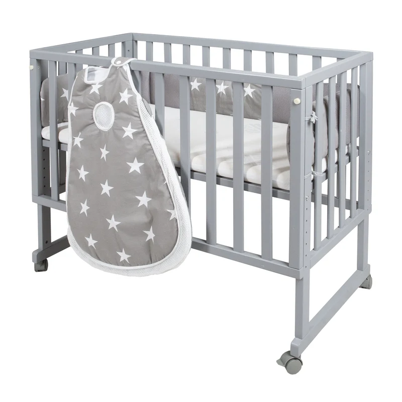 Stubenbett "safe asleep®" – 3 in 1, "Little Stars", Beistellbett grau, Babybett & Bank, mit Zubehör