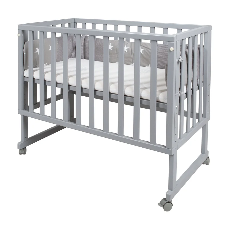 Stubenbett "safe asleep®" – 3 in 1, "Little Stars", Beistellbett grau, Babybett & Bank, mit Zubehör