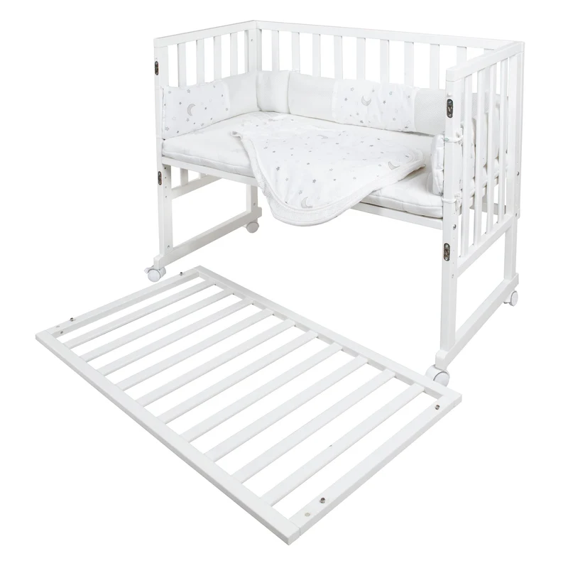 Stubenbett "safe asleep®" – 3 in 1, "Sternenzauber", Beistellbett weiß, Babybett & Bank, inkl. Zubehör