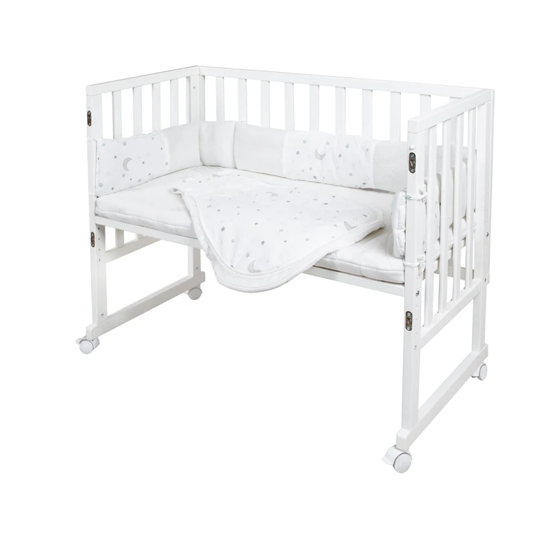 Stubenbett "safe asleep®" – 3 in 1, "Sternenzauber", Beistellbett weiß, Babybett & Bank, inkl. Zubehör