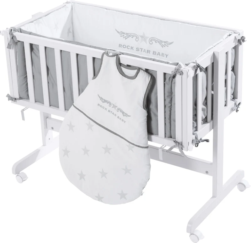 Beistellbett "Room & Cradle" – Anstell- & Stubenbett, weiß, mit Ausstattung "Rock Star Baby 3"