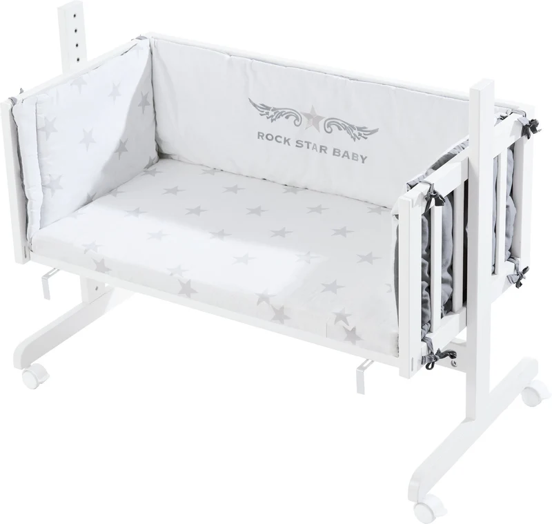 Beistellbett "Room & Cradle" – Anstell- & Stubenbett, weiß, mit Ausstattung "Rock Star Baby 3"