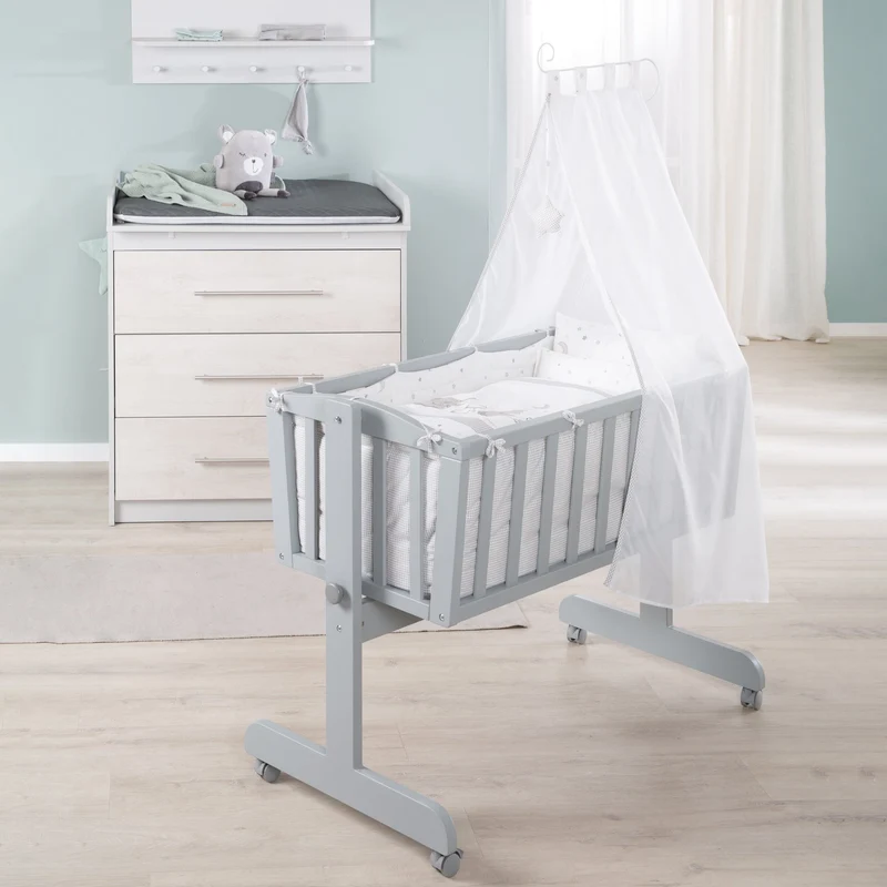 Komplettwiegenset "Sternenzauber" – 40 x 90 cm, taupe, Feststellknopf, inkl. Bremsrollensatz