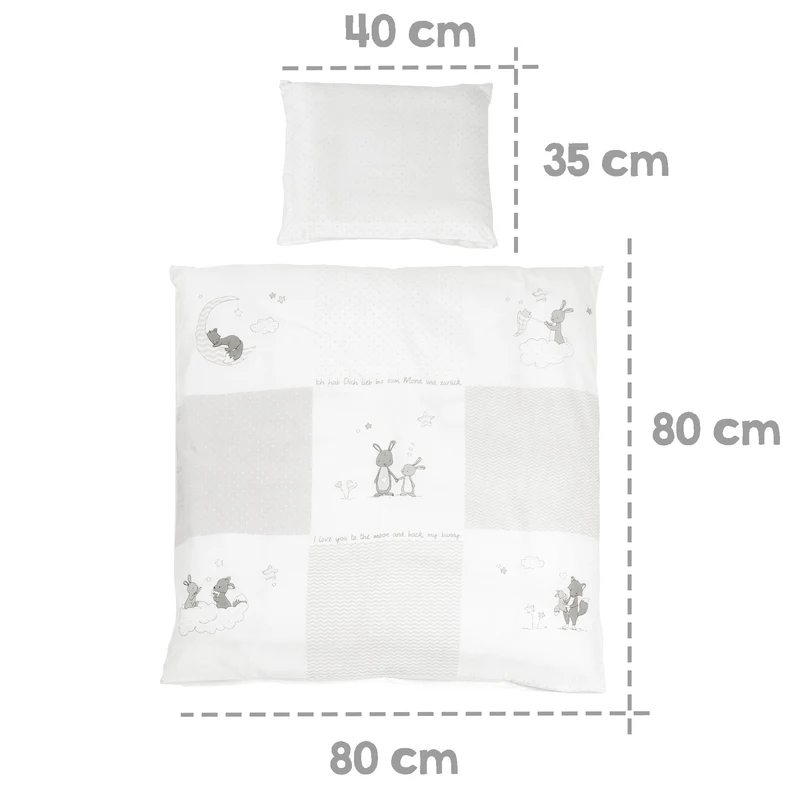 Komplettwiegenset "Fox & Bunny" – 40 x 90 cm, weiß, mit Feststellfunktion, inkl. Ausstattung
