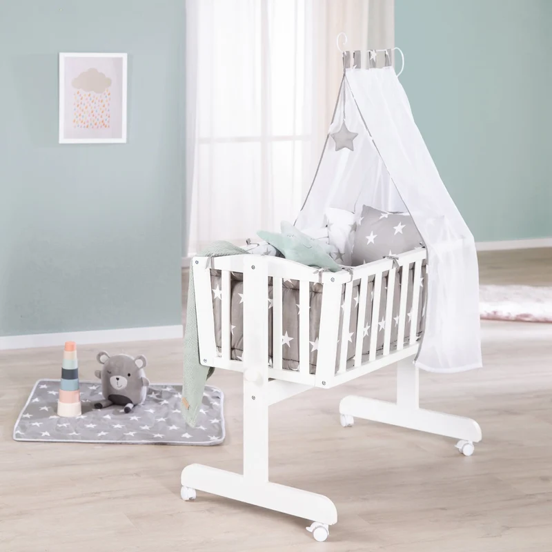 Komplettwiegenset "Little Stars" – 40 x 90 cm, weiß, Feststellfunktion, inkl. Zubehör