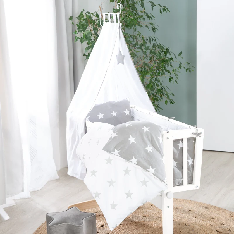 Komplettwiegenset "Little Stars" – 40 x 90 cm, weiß, Feststellfunktion, inkl. Zubehör