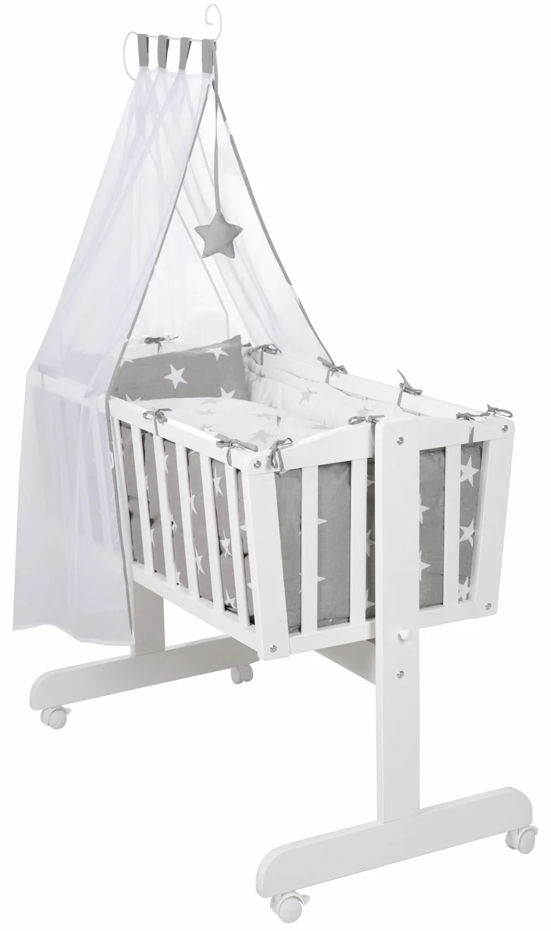 Komplettwiegenset "Little Stars" – 40 x 90 cm, weiß, Feststellfunktion, inkl. Zubehör