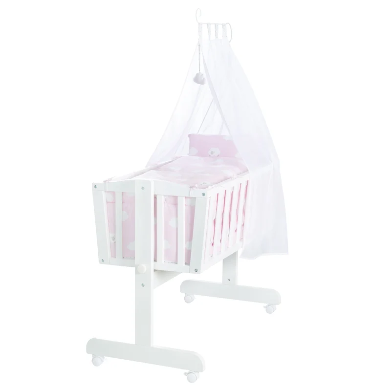 Komplettwiegenset "Kleine Wolke rosa" – 40 x 90 cm, weiß, mit Feststellfunktion, inkl. Ausstattung
