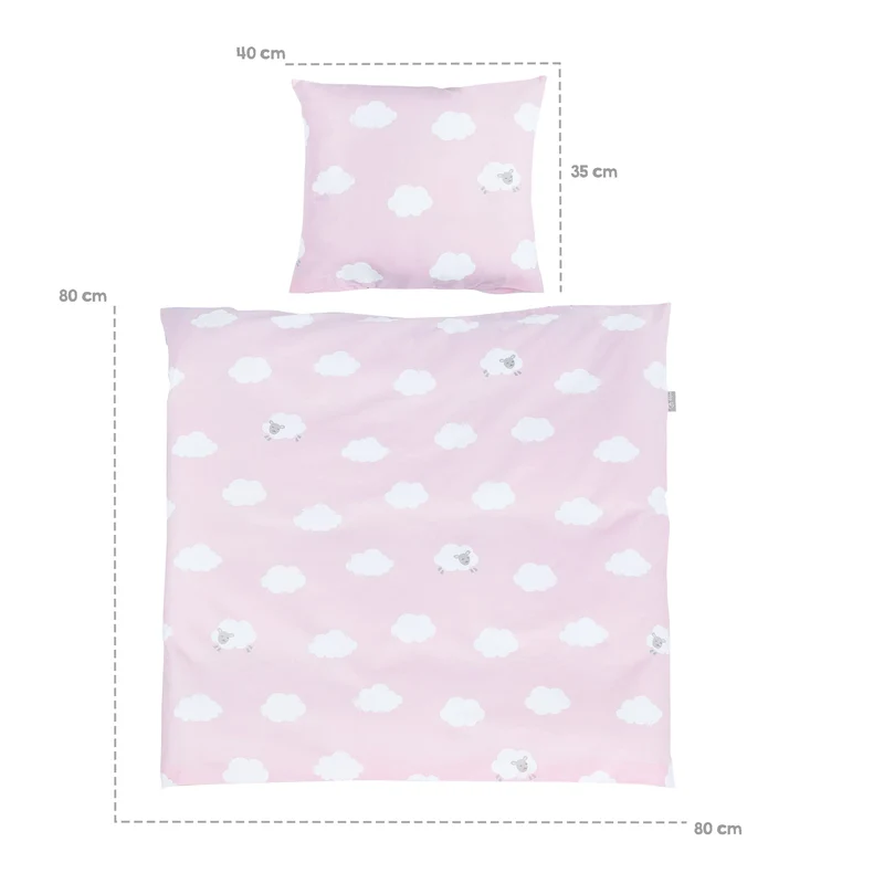 Komplettwiegenset "Kleine Wolke rosa" – 40 x 90 cm, weiß, mit Feststellfunktion, inkl. Ausstattung
