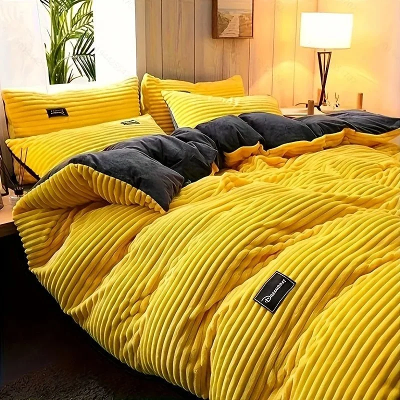 Puffy Bettbezug-Set, superweiche Plüschbettwäsche für Herbst und Winter, verdickter Doppelbettbezug